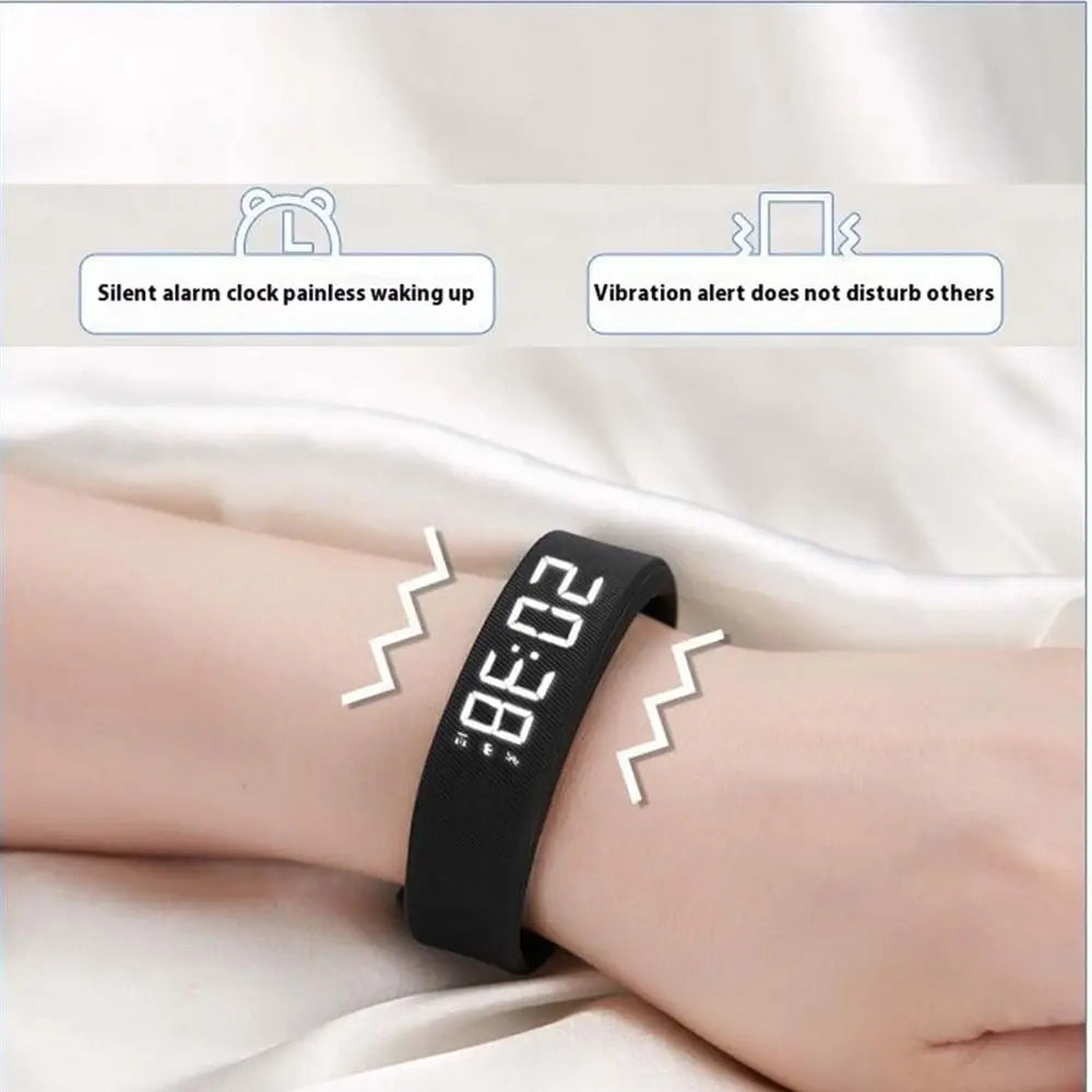 LED Digital Alarm Clock Watch Adjustable Snooze-Proof Alarm Bracelet with Running Pedometer Waterproof Vibrating Alarm
