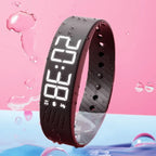 LED Digital Alarm Clock Watch Adjustable Snooze-Proof Alarm Bracelet with Running Pedometer Waterproof Vibrating Alarm